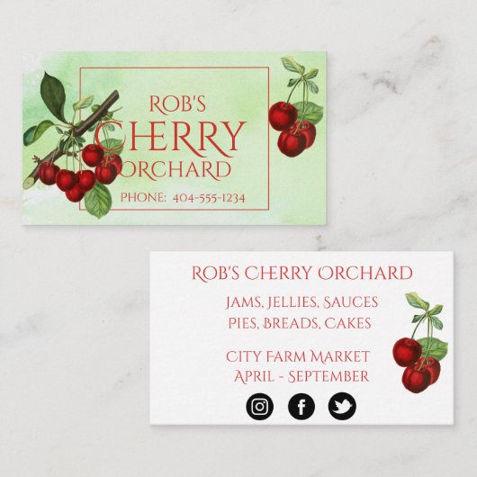 Cherry Stems over groen Visitekaartje (Voorkant / Achterkant)