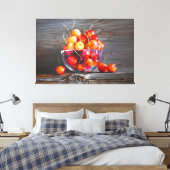 Cherry Still Life in Glass Stretched Canvas Print (Insitu (Slaapkamer))