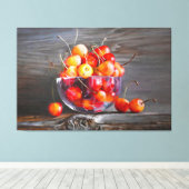 Cherry Still Life in Glass Stretched Canvas Print (Insitu (Houten vloer))