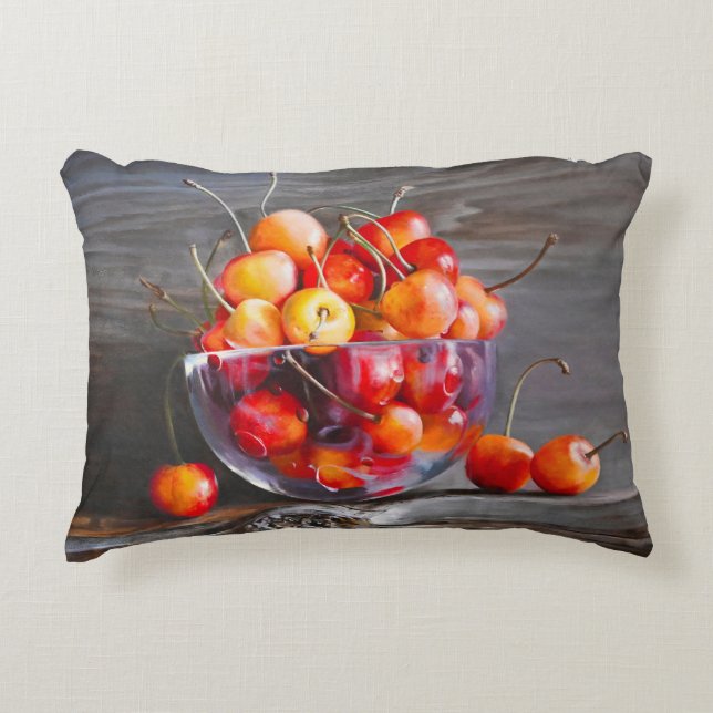 Cherry Still Life in Glass Stretched Canvas Print Accent Kussen (Voorkant)