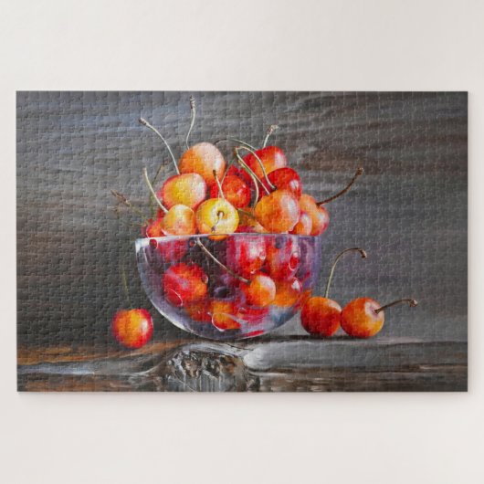 Cherry Still Life in Glass Stretched Canvas Print Legpuzzel (Horizontaal)