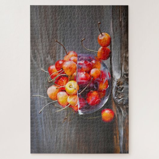 Cherry Still Life in Glass Stretched Canvas Print Legpuzzel (Verticaal)