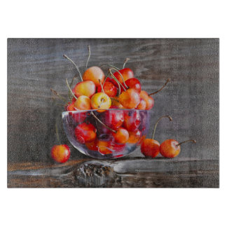 Cherry Still Life in Glass Stretched Canvas Print Snijplank