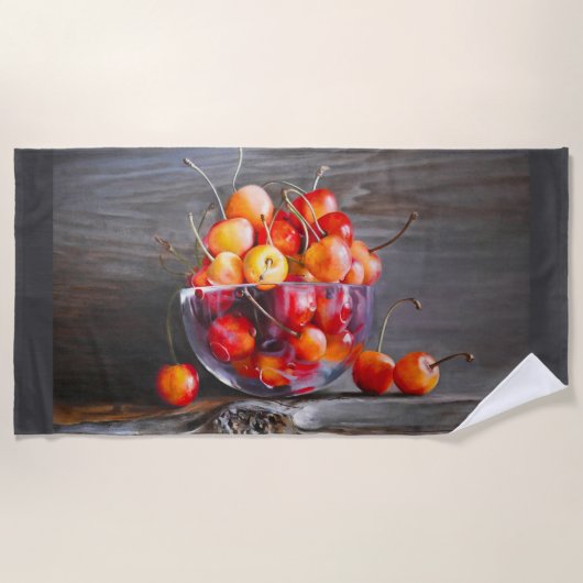 Cherry Still Life in Glass Stretched Canvas Print Strandlaken (Voorkant)
