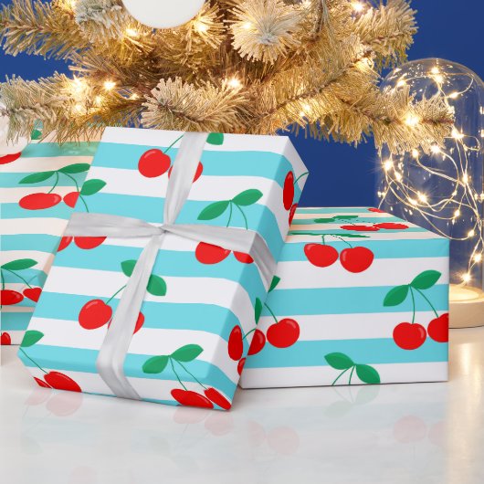 Cherry Stripe Pattern – Retro Fruit Gift & Decor Cadeaupapier (Feestdagen)