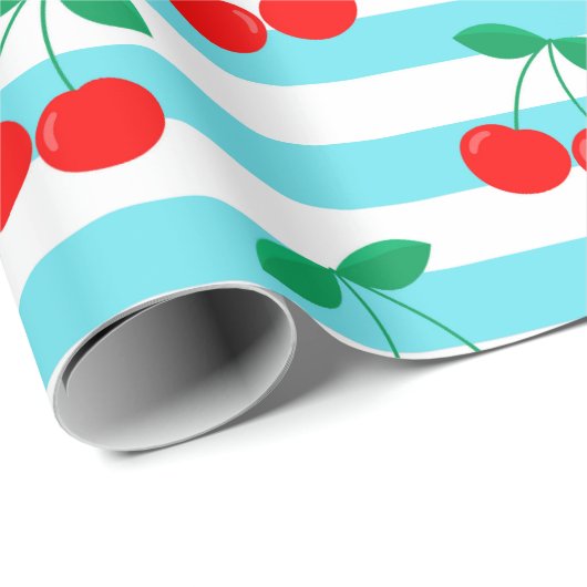 Cherry Stripe Pattern – Retro Fruit Gift & Decor Cadeaupapier (Rol Hoek)