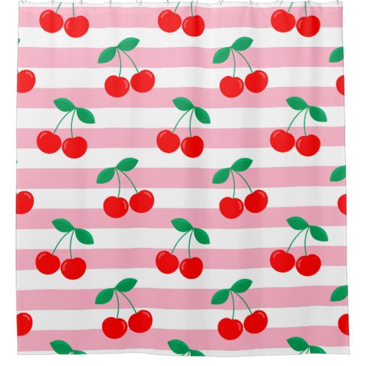 Cherry Stripe Pattern – Retro Fruit Gift & Decor Douchegordijn (Voorkant)