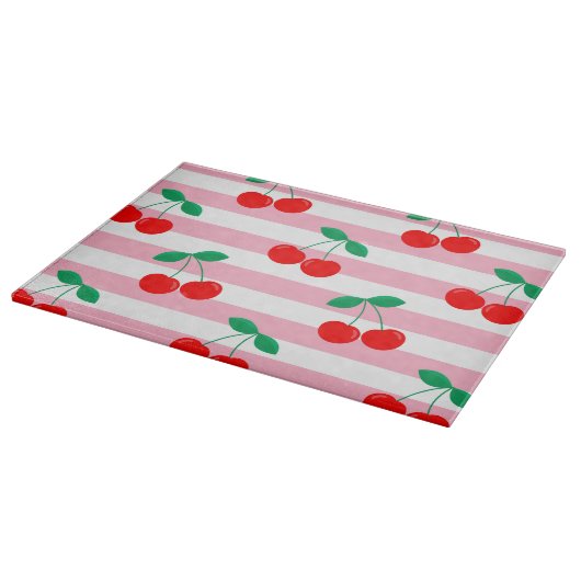 Cherry Stripe Pattern – Retro Fruit Gift & Decor Snijplank (Hoek)