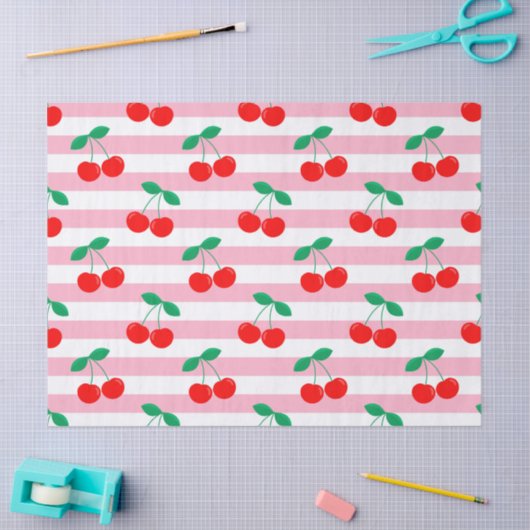 Cherry Stripe Pattern – Retro Fruit Gift & Decor Tissuepapier (Craft)