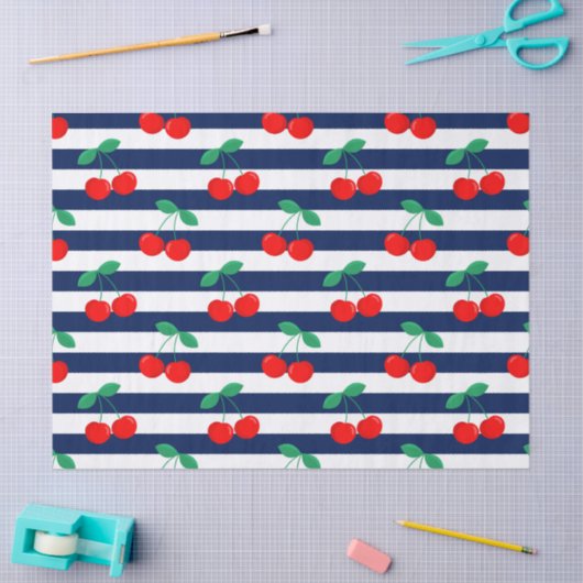 Cherry Stripe Pattern – Retro Fruit Gift & Decor Tissuepapier (Craft)