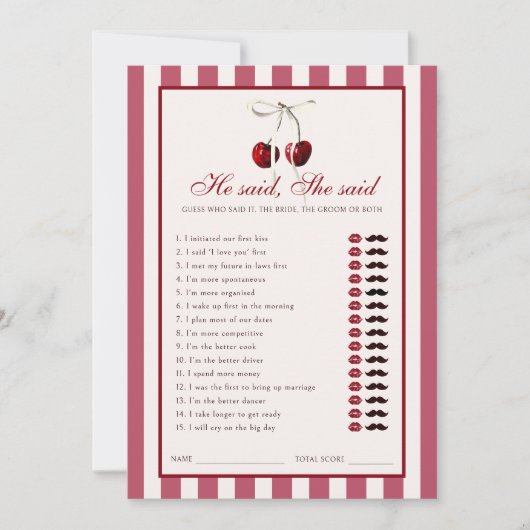 Cherry Striped Vrijgezellenfeest Hij zei dat ze Ka Kaart (Voorkant)