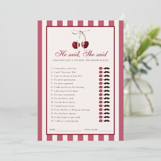 Cherry Striped Vrijgezellenfeest Hij zei dat ze Ka Kaart (Staand voorkant)