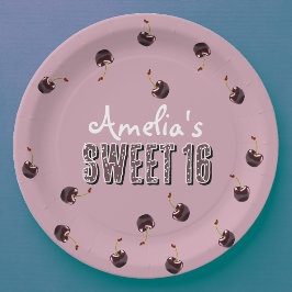 Cherry Sweet 16 Gepersonaliseerde partij Papieren Bordje