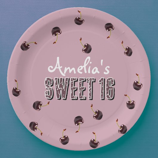 Cherry Sweet 16 Gepersonaliseerde partij Papieren Bordje