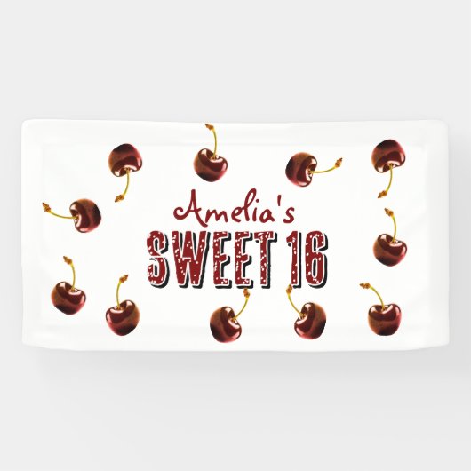 Cherry Sweet 16 Gepersonaliseerde partij Spandoek (Horizontaal)