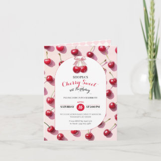 Cherry Sweet 1e verjaardag gevouwen uitnodiging
