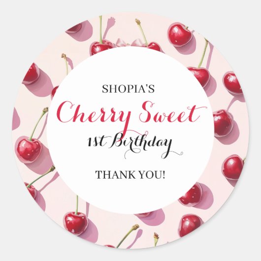 Cherry Sweet 1e verjaardag Ronde Sticker (Voorkant)