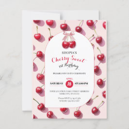 Cherry Sweet 1e verjaardagsuitnodiging Briefkaart