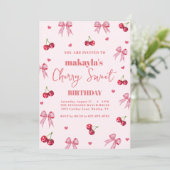 Cherry Sweet Birthday Party Bow Theme Girl  Kaart (Staand voorkant)