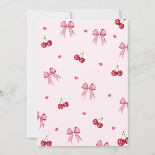 Cherry Sweet Birthday Party Bow Theme Girl  Kaart (Achterkant)
