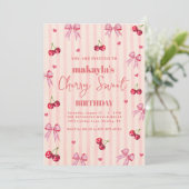 Cherry Sweet Birthday Party roze Bow Girl Kaart (Staand voorkant)