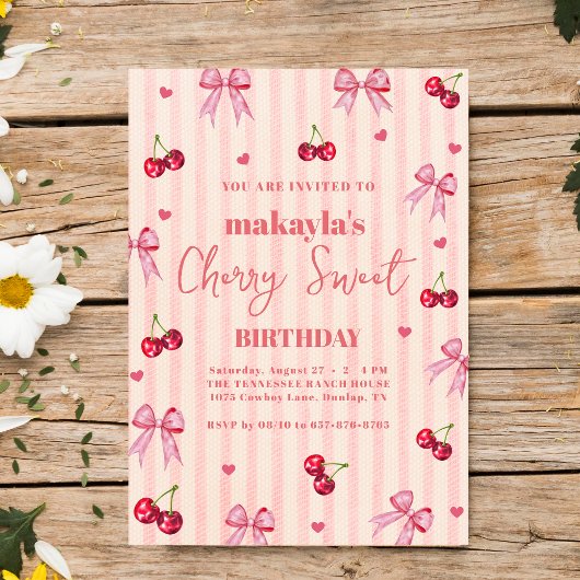 Cherry Sweet Birthday Party roze Bow Girl Kaart