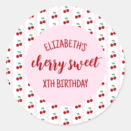 Cherry Sweet Birthday Ronde Sticker (Voorkant)