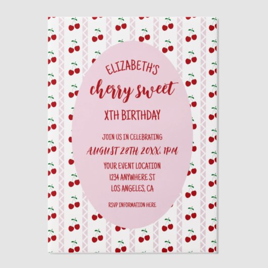 Cherry Sweet Birthday Vellum Uitnodigingen (Voorkant)