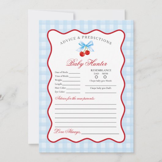 Cherry Sweet Blue Coquette Advies voor Baby Kaart (Voorkant)