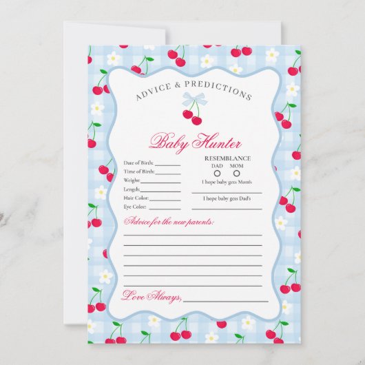 Cherry Sweet Blue Coquette Advies voor Baby Kaart (Voorkant)