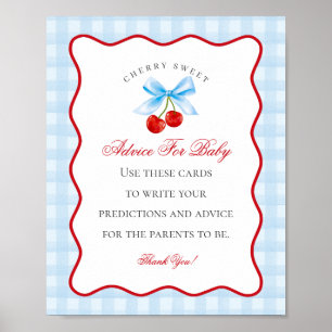 Cherry Sweet Blue Coquette Boog Advies voor Baby Poster