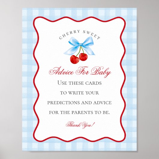 Cherry Sweet Blue Coquette Boog Advies voor Baby Poster (Voorkant)