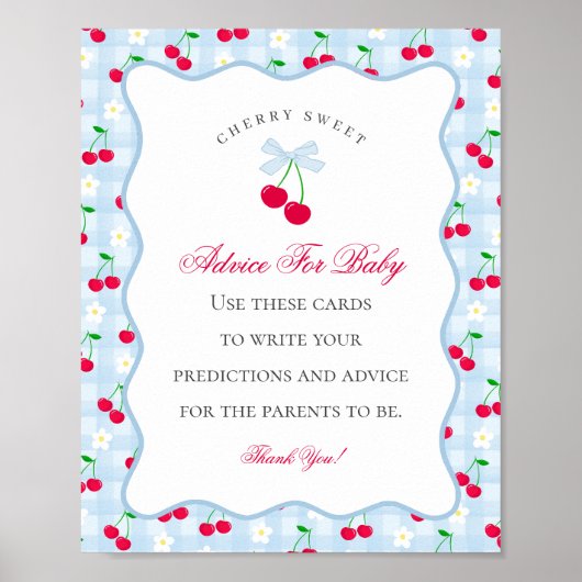 Cherry Sweet Blue Coquette Boog Advies voor Baby Poster (Voorkant)