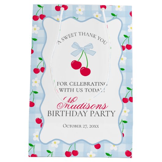 Cherry Sweet Blue Coquette Boog Verjaardagsgunsten Medium Cadeauzakje (Achterkant)