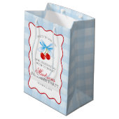 Cherry Sweet Blue Coquette Boog Verjaardagsgunsten Medium Cadeauzakje (Achterkant Gekanteld)