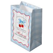 Cherry Sweet Blue Coquette Boog Verjaardagsgunsten Medium Cadeauzakje (Voorkant Gekanteld)