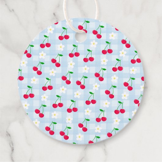 Cherry Sweet Blue Coquette Bow Baby shower Circle Bedankjes Labels (Achterkant)