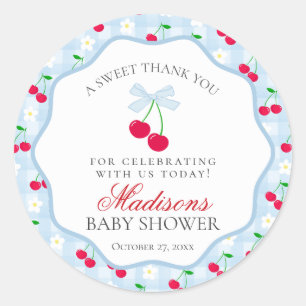 Cherry Sweet Blue Coquette Bow Baby shower Circle Ronde Sticker