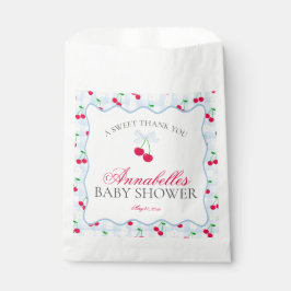 Cherry Sweet Blue Coquette Bow Baby shower Dessert Bedankzakje