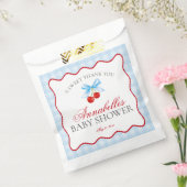 Cherry Sweet Blue Coquette Bow Baby shower Dessert Bedankzakje (Gezegeld)