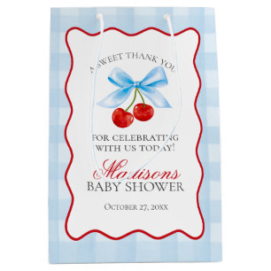 Cherry Sweet Blue Coquette Bow Baby shower Favorie Medium Cadeauzakje