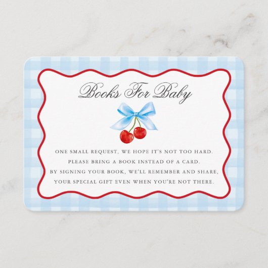 Cherry Sweet Blue Coquette Bow Boeken voor Baby Ka Informatiekaartje (Voorkant)