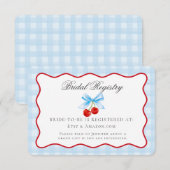 Cherry Sweet Blue Coquette Bow Bruids Registry Informatiekaartje (Voorkant / Achterkant)