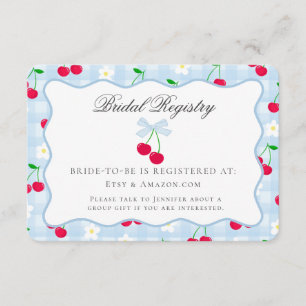 Cherry Sweet Blue Coquette Bow Bruids Registry Informatiekaartje