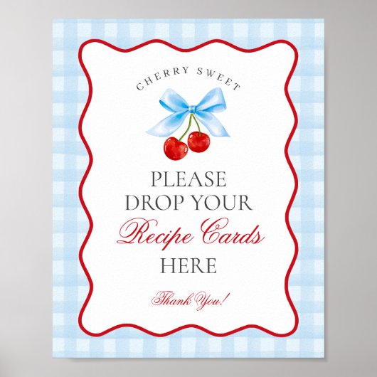 Cherry Sweet Blue Coquette Bow Deel een Receptteke Poster (Voorkant)