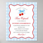 Cherry Sweet Blue Coquette Bow Gingha Time Capsule Poster (Voorkant)