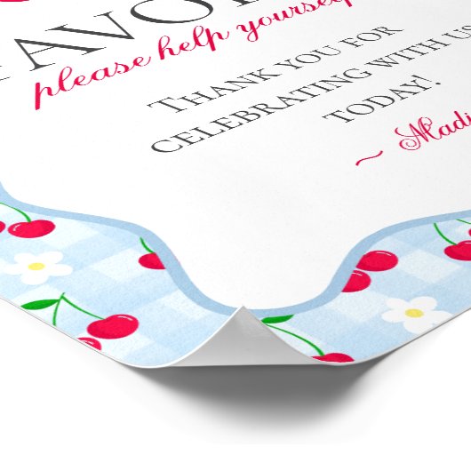 Cherry Sweet Blue Coquette Bow Gingham Favorieten Poster (Hoek)