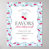 Cherry Sweet Blue Coquette Bow Gingham Favorieten  Poster (Voorkant)