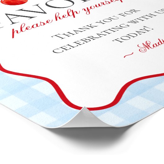 Cherry Sweet Blue Coquette Bow Gingham Favorieten  Poster (Hoek)