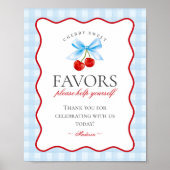 Cherry Sweet Blue Coquette Bow Gingham Favorieten Poster (Voorkant)
